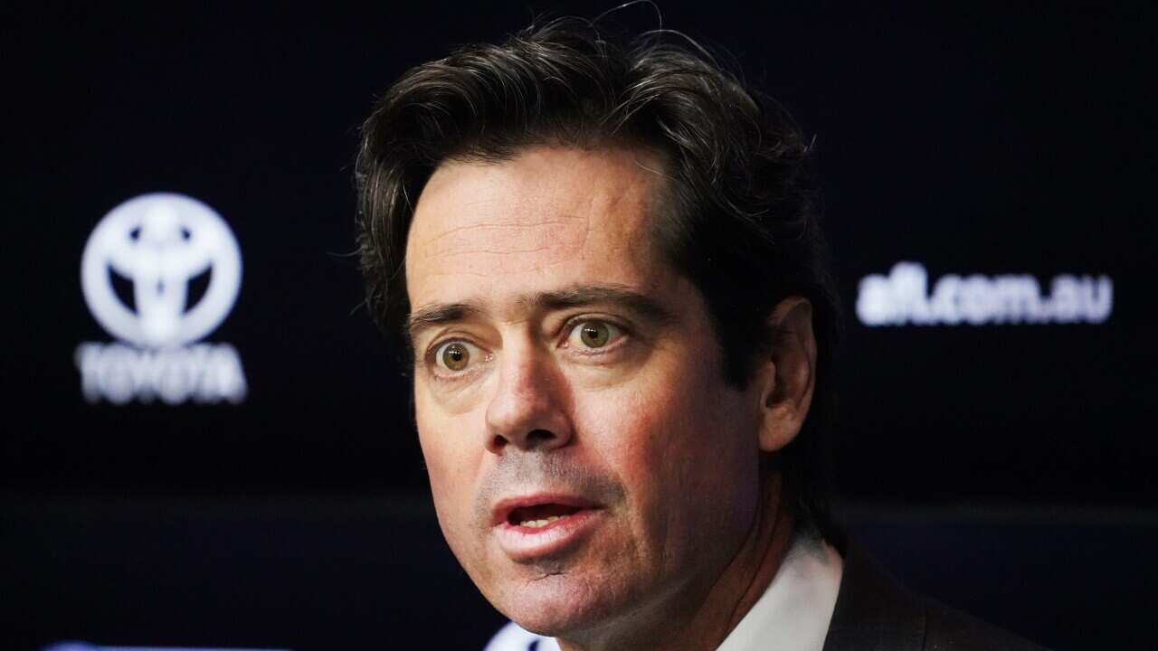 AFL CEO Gillon McLachlan speaks to media during a press conference at AFL House at Docklands in Melbourne, Wednesday, March 18, 2020