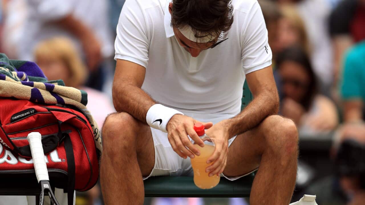 Roger Federer during his match against Milos Raonic