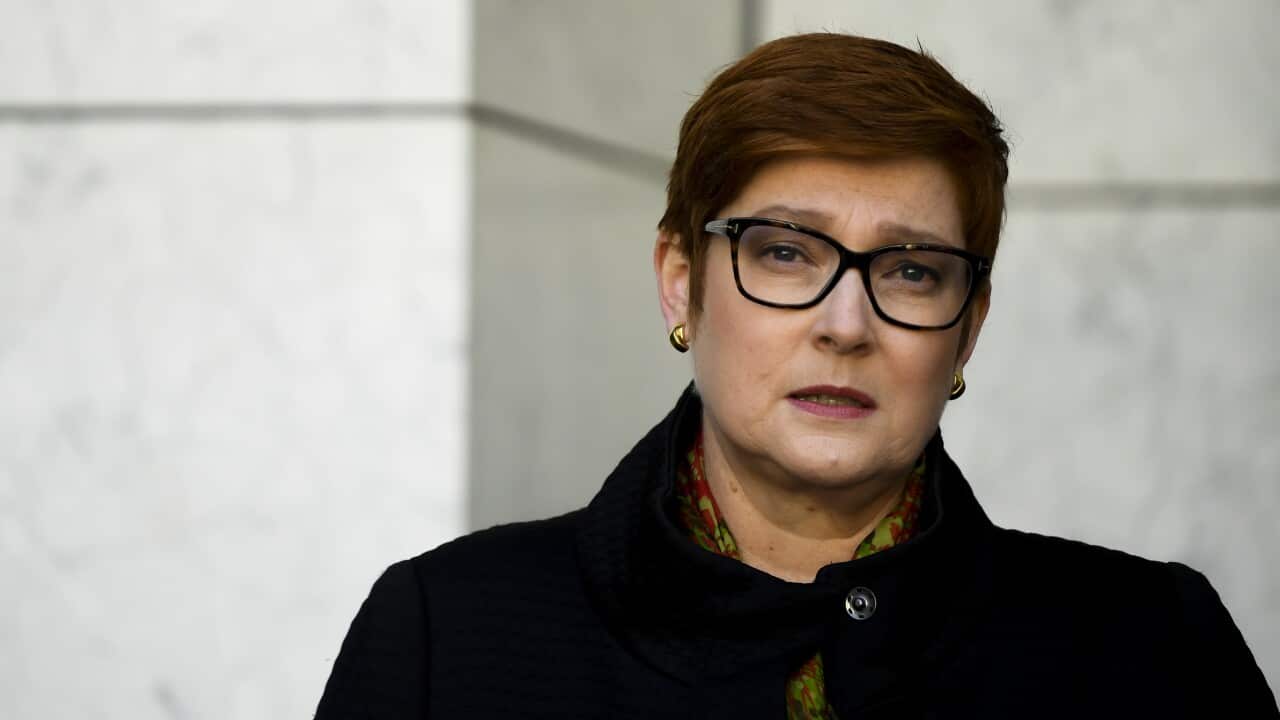 Australian Foreign Minister Marise Payne speaks to the media during a press conference at Parliament House in Canberra, Sunday, August 15, 2021. (AAP Image/Lukas Coch) NO ARCHIVING