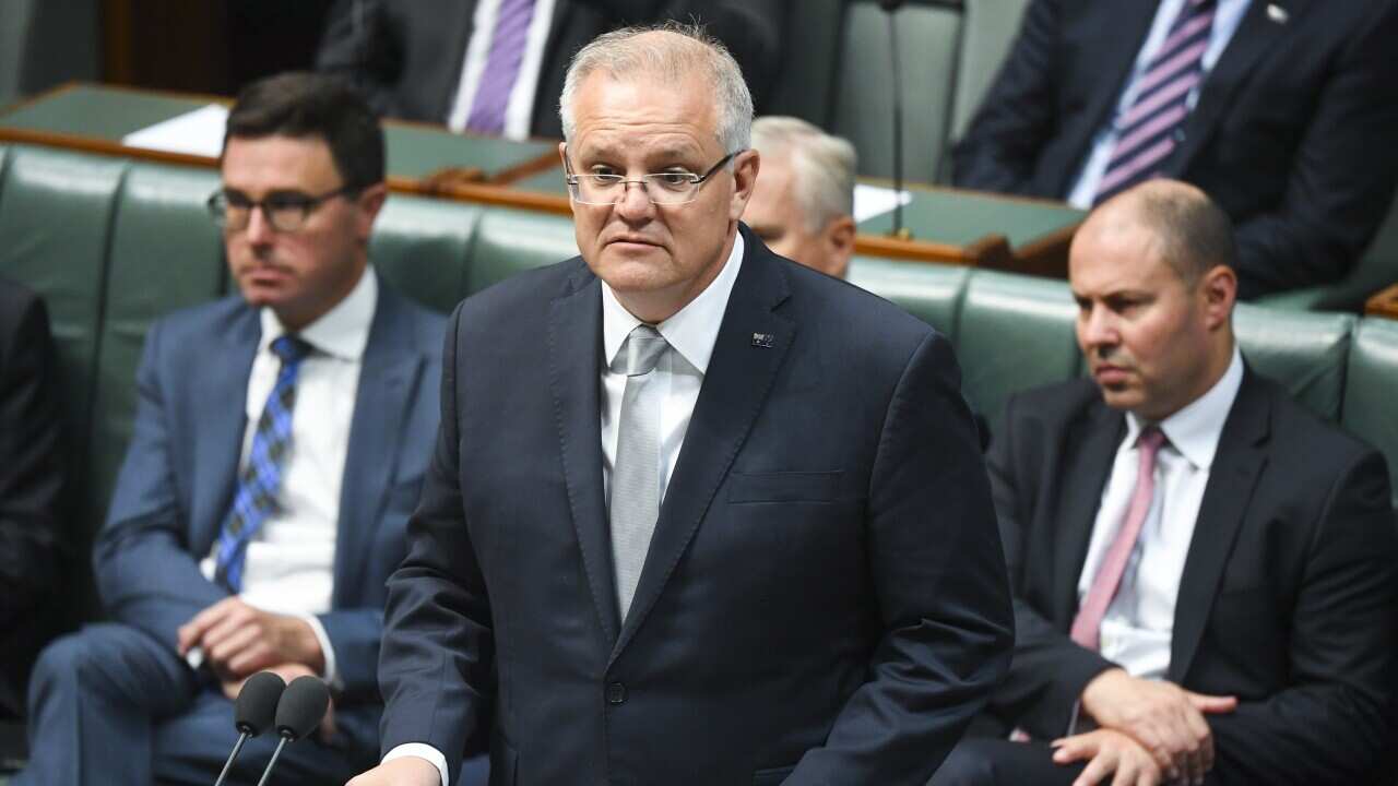 Prime Minister Scott Morrison speaks in Parliament House, Canberra.