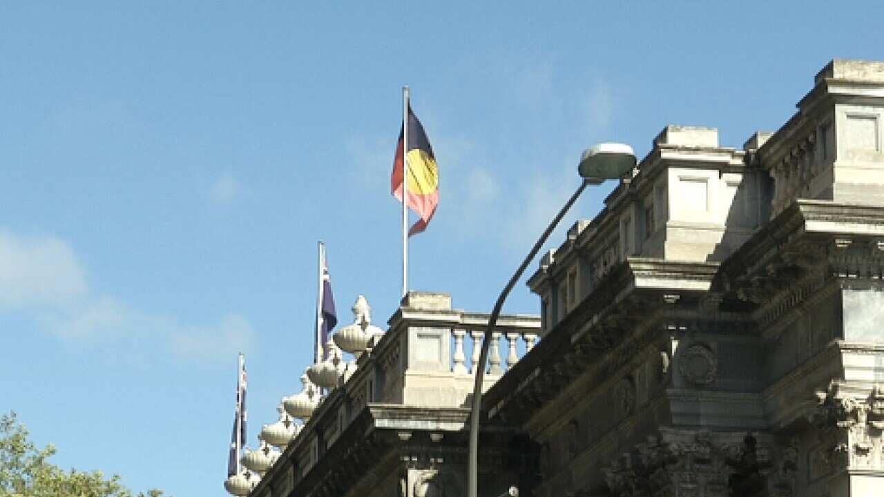 The Aboriginal flag atop the SA Parliament in Adelaide.