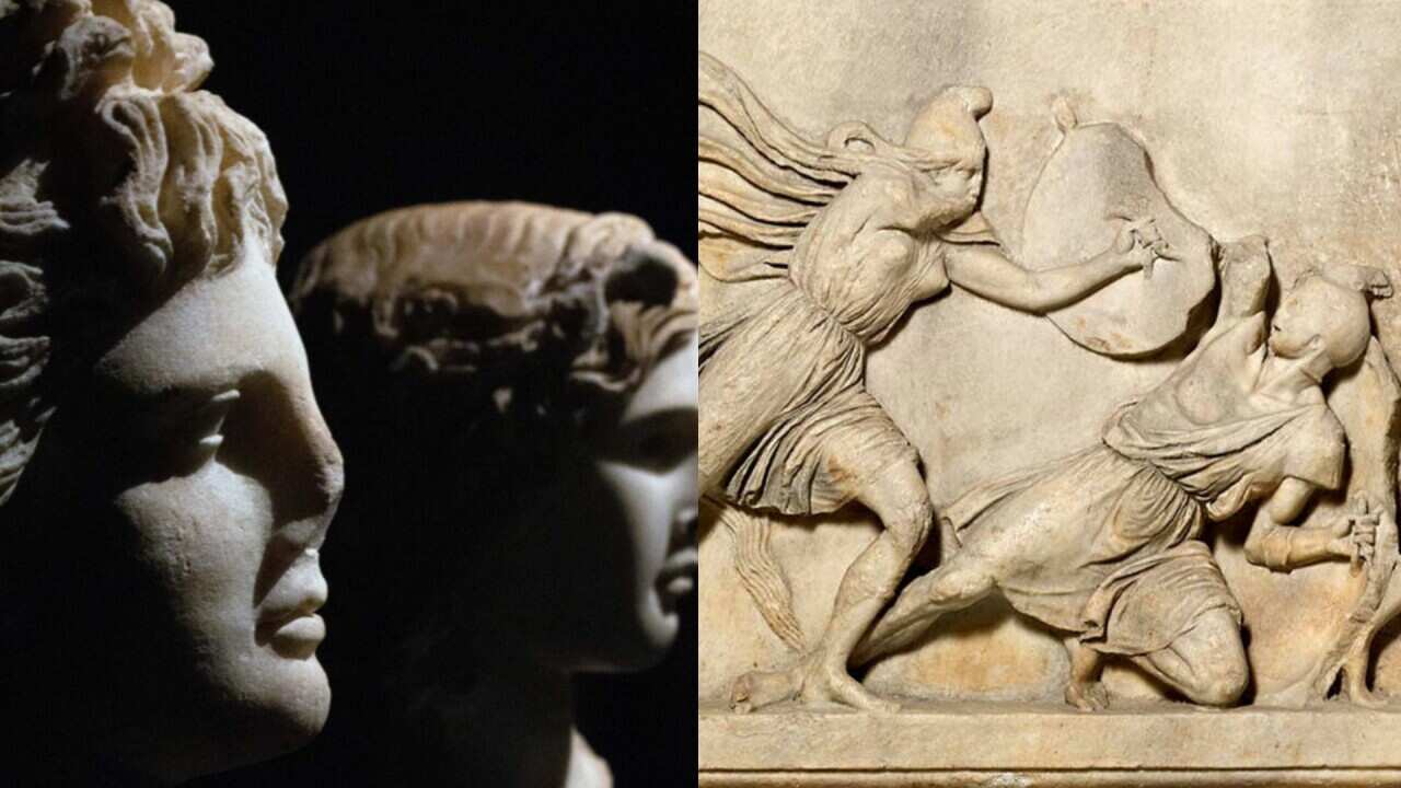 marble heads, ancient Greek sculptured painting