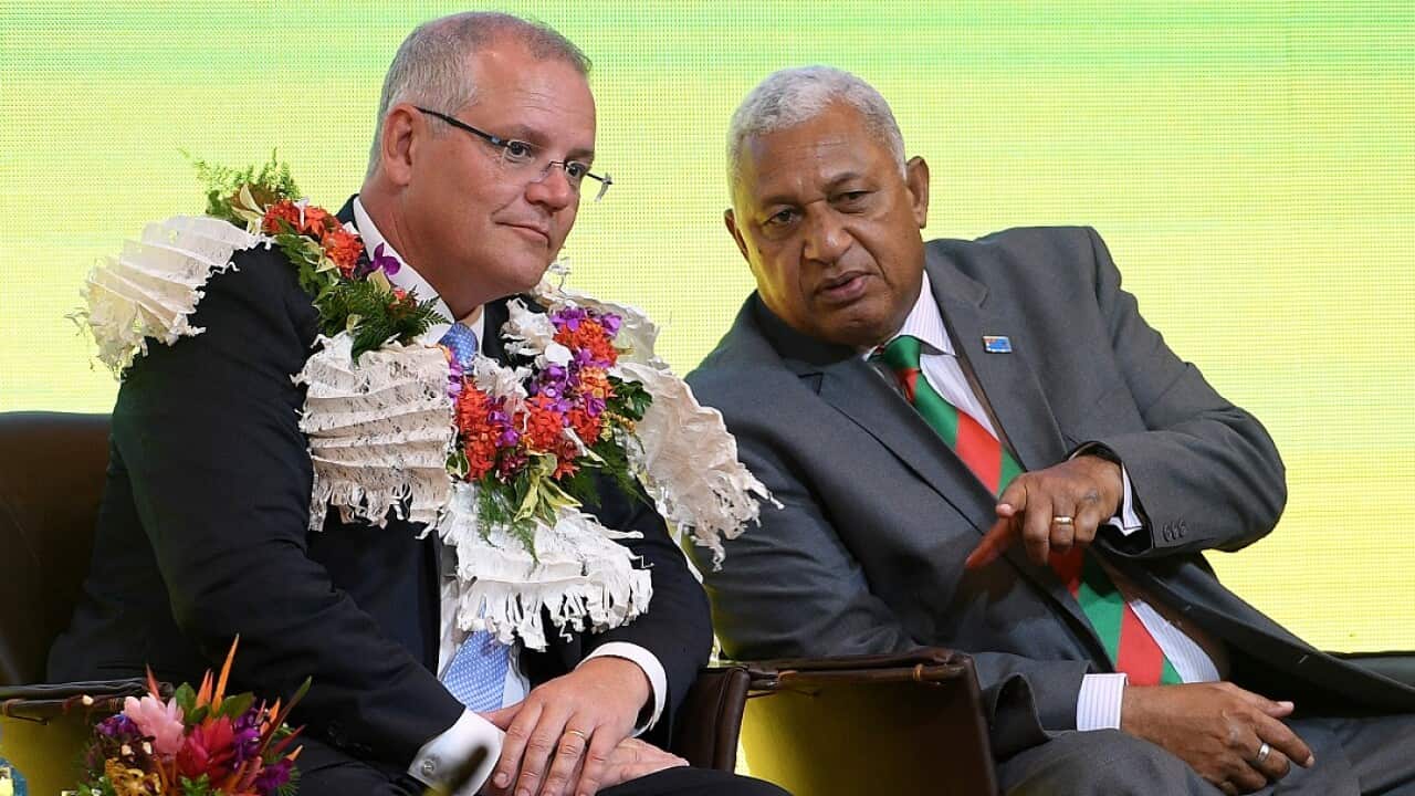 Australian Prime Minister Scott Morrison with the Prime Minister of Fiji Frank Bainimarama.