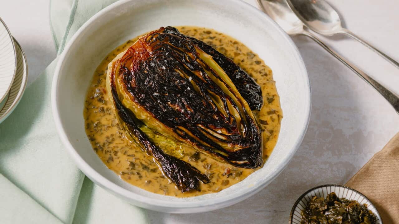 Roasted sugarloaf cabbage with seaweed butter