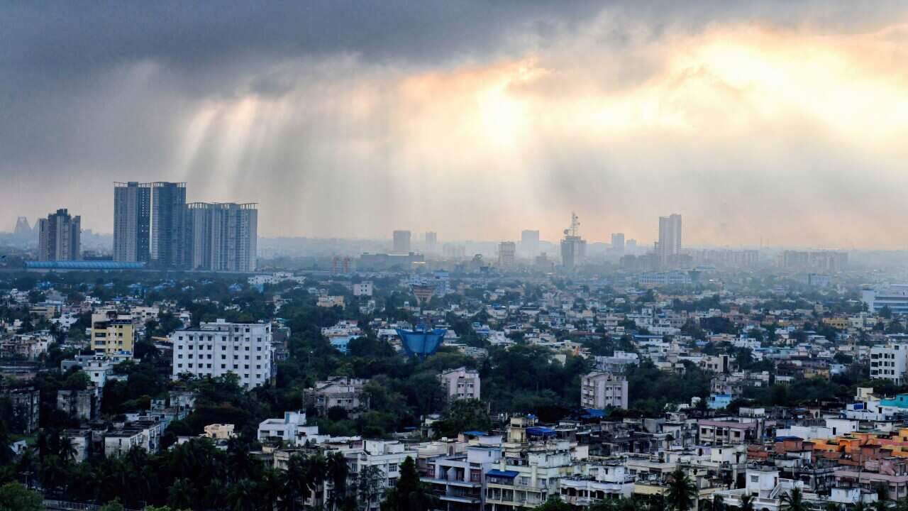 Dense clouds seen in the sky from a high building in kolkata.