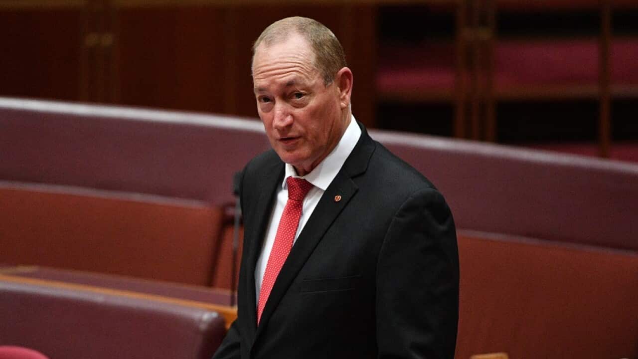 Katters Australian Party Senator Fraser Anning makes his first speech in the Senate chamber.