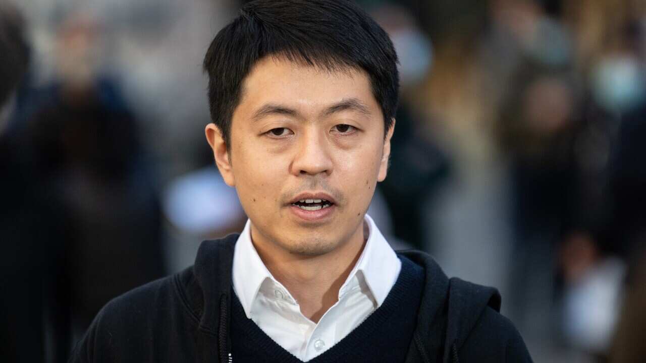 Former Hong Kong Politician Ted Hui speaking a rally in Sydney on 12 June 2021.