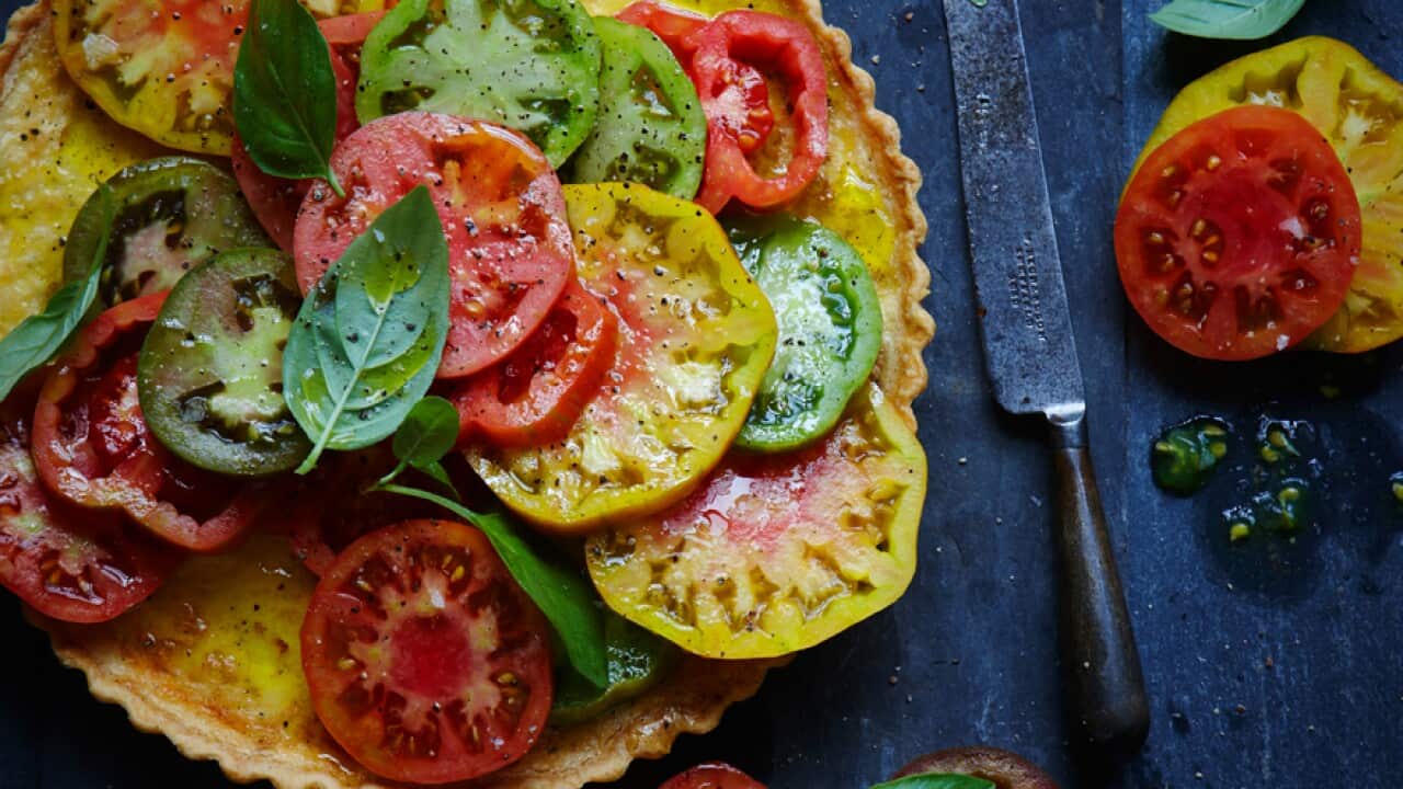 Ricotta and balsamic tart with heirloom tomatoes