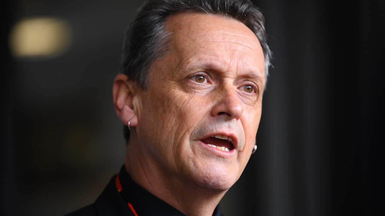 Animal Justice Party MP Andy Meddick addresses the media during a press conference.