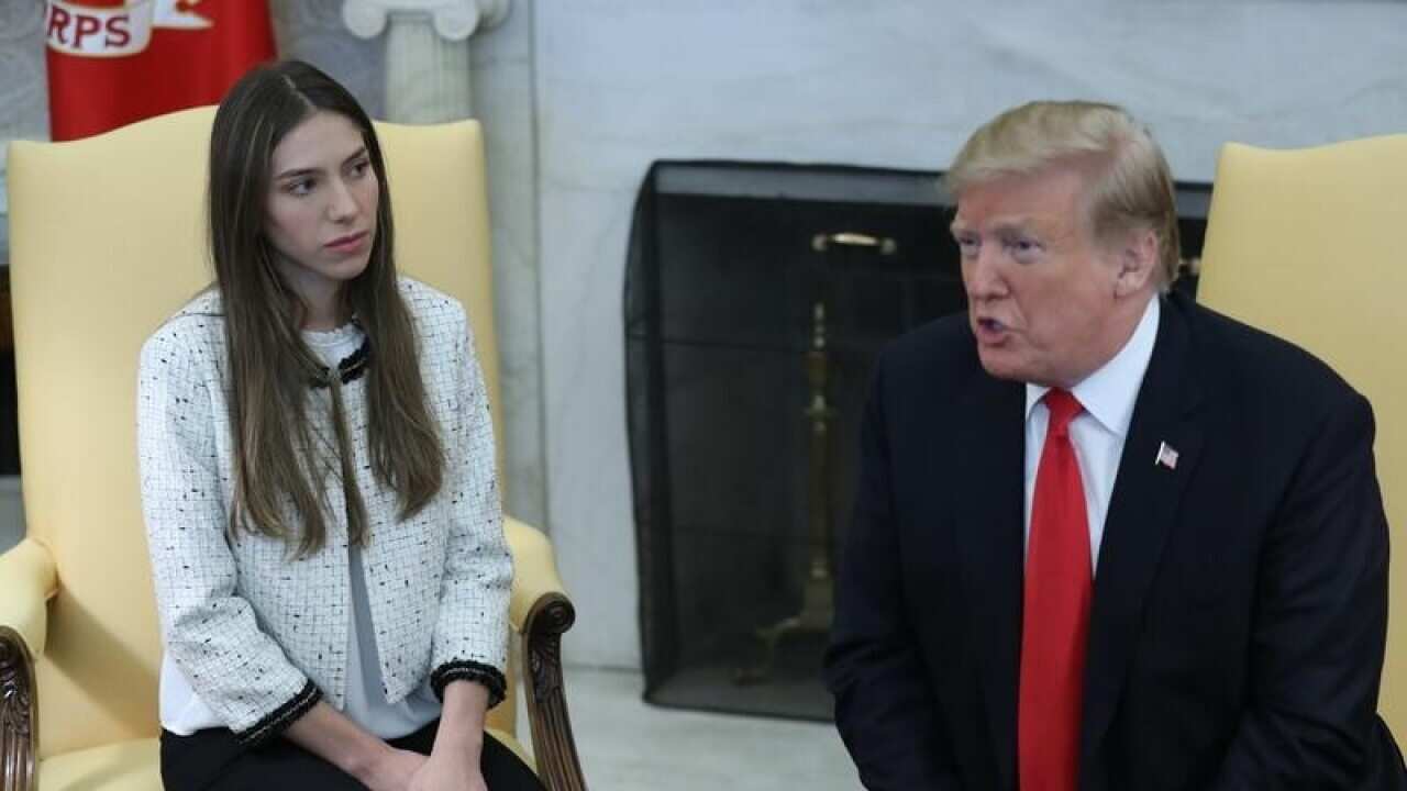 President Donald Trump welcomes Fabiana Rosales to the White House