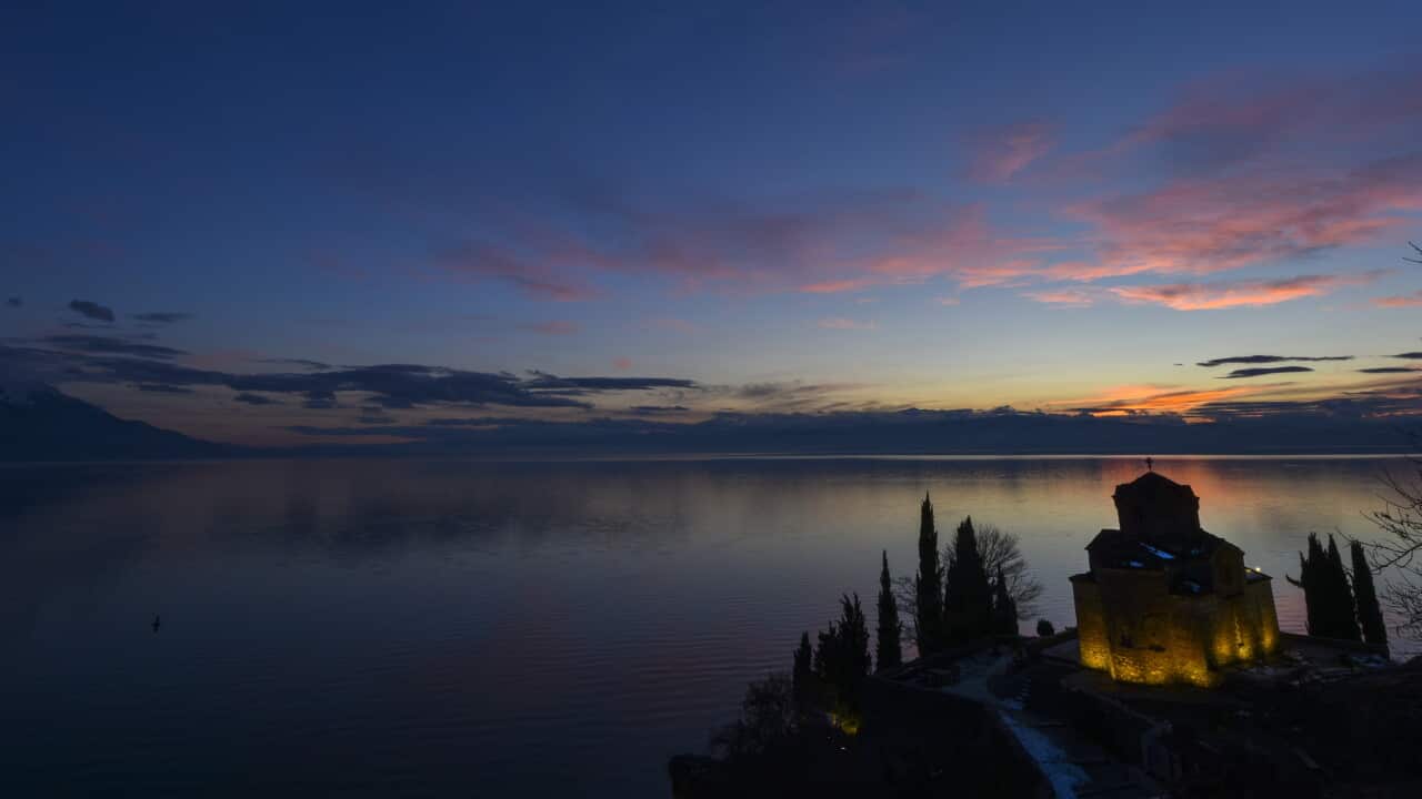 epaselect FYROM SUNSET OVER OHRID LAKE