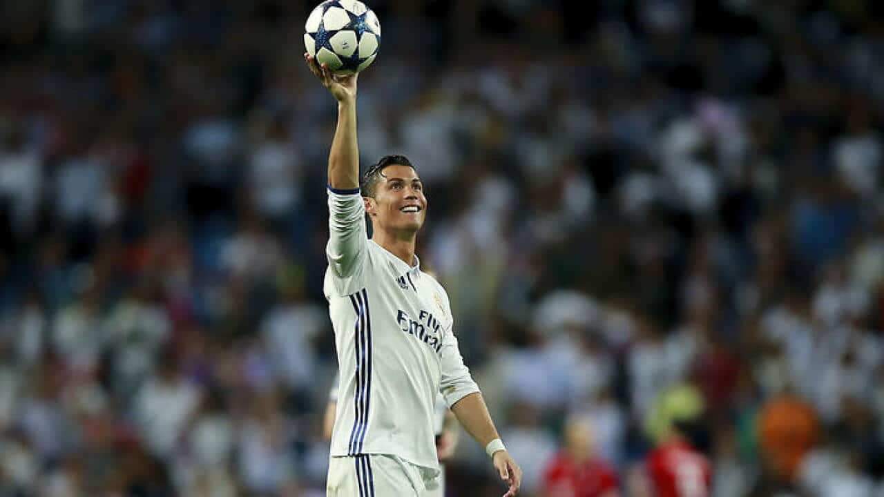 Cristiano Ronaldo celebrates his hat-trick to send Real Madrid through to the UCL semi-finals