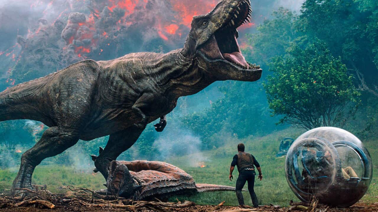 This image released by Universal Pictures shows a scene from the upcoming "Jurassic World: Fallen Kingdom." (Universal Pictures via AP)