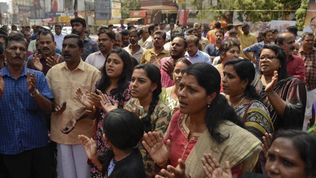 Protestors in Thiruvananthapuram, Kerala