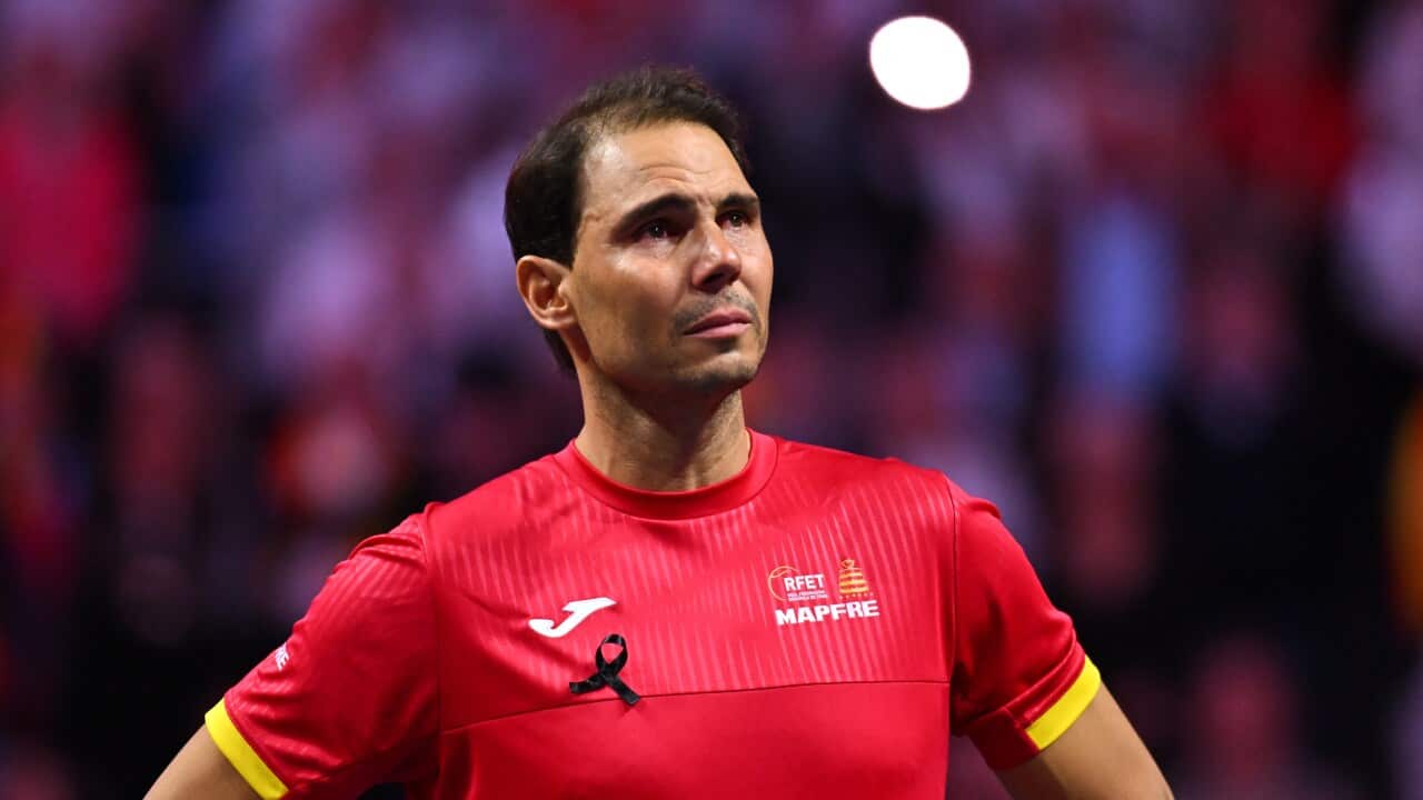 Rafael Nadal in tears during his farewell ceremony at the Davis Cup Finals In Malaga, on November 19, 2024