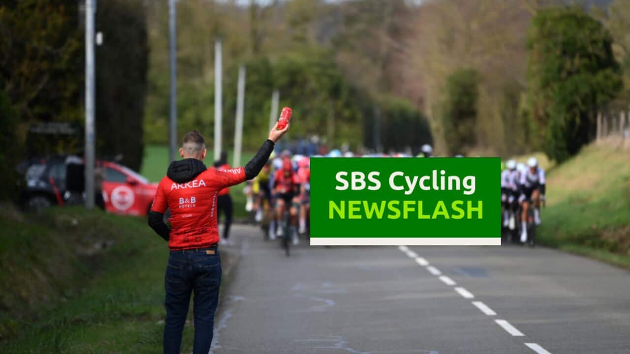 LES MUREAUX, FRANCE - MARCH 03: Soigneur of Team Arkéa - B&B Hotels wait for the peloton in the feeding area during the 82nd Paris - Nice 2024, Stage 1 a 157.7km stage from Les Mureaux to Les Mureaux / #UCIWT / on March 03, 2024 in Les Mureaux, France. (Photo by Alex Broadway/Getty Images)