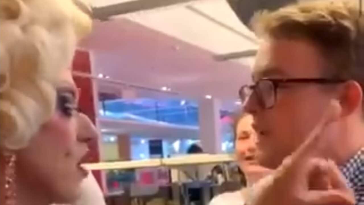 The University of Queenland Liberal Nationals Club protested the drag queen storytime event, chanting "drag queens are not for kids".