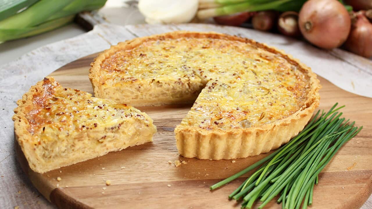 Shallot, onion and chive tart