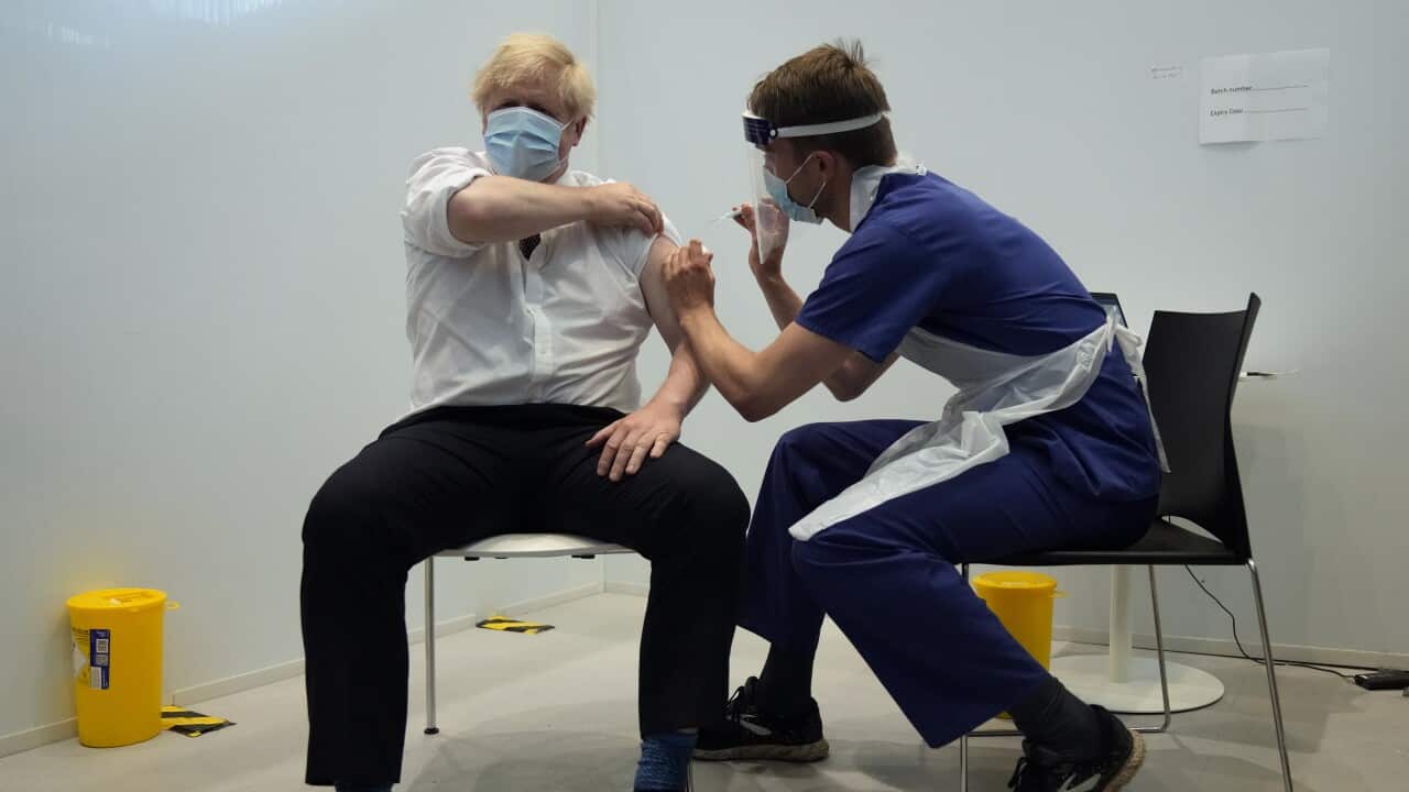British PM Boris Johnson receives his second dose of the AstraZeneca vaccine