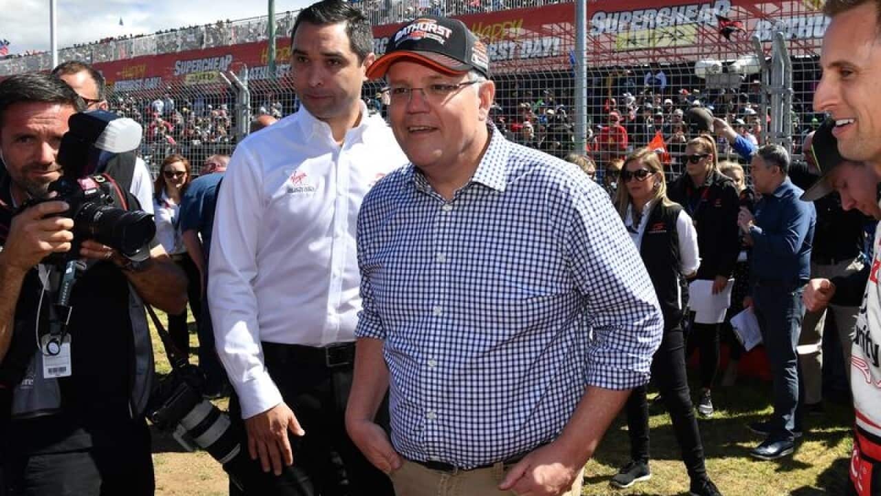 Prime Minister Scott Morrison at the Bathurst 1000 race.