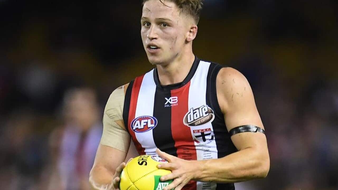 Jack Billings of the Saints is seen in action.