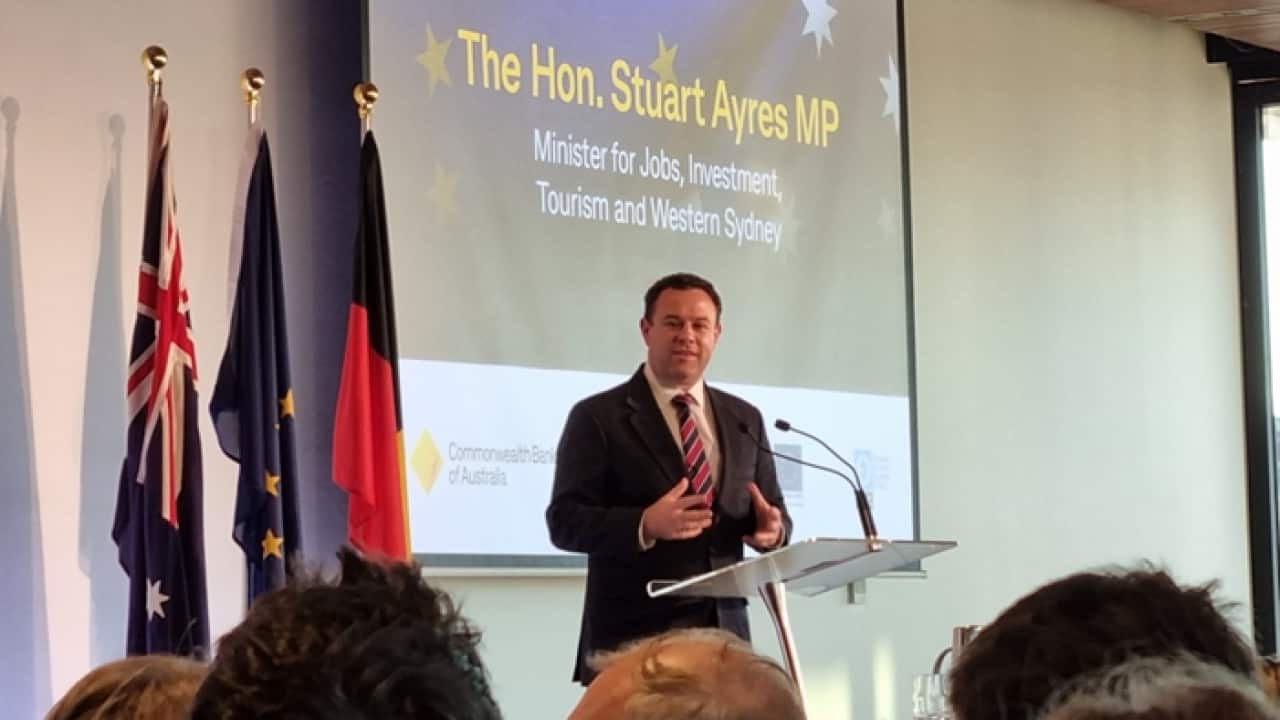 New South Wales Minister for Jobs, Investment, Tourism and Western Sydney Stuart Ayres speaks during the Europa Day Conference in Sydney