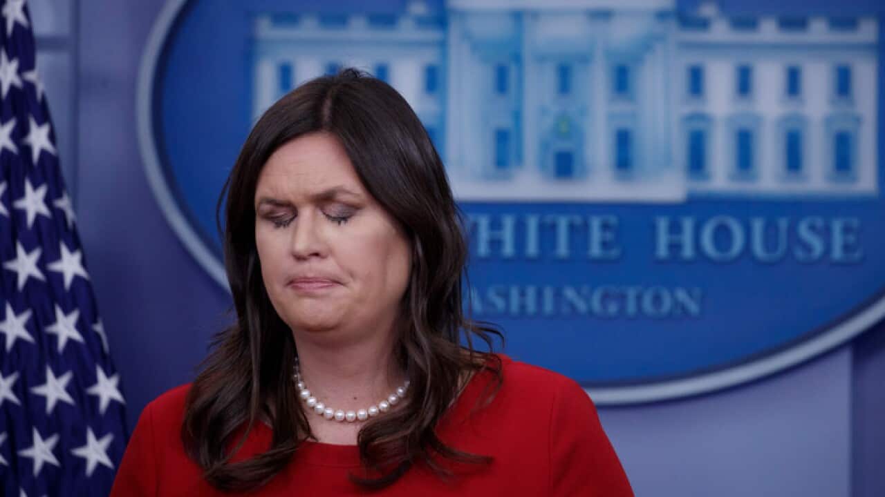 White House Press Secretary Sarah Huckabee Sanders facing tough questions from the media