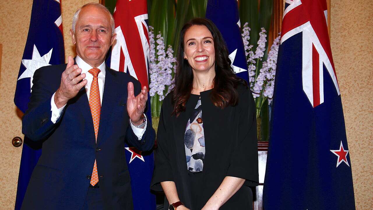 Australian Prime Minister Malcolm Turnbull greets New Zealand Prime Minister Jacinda Ardern before their meeting in Sydney, Australia, November 5, 2017.