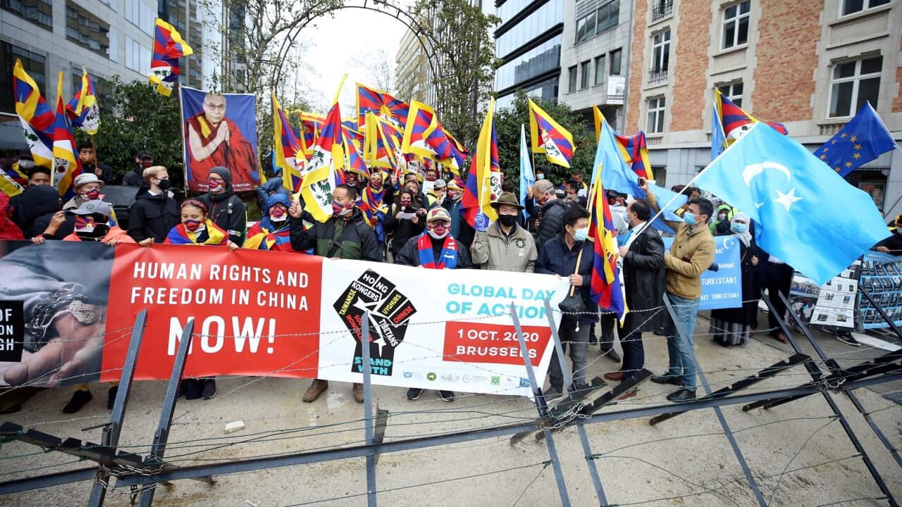 Protest against China in Brussels (Photo by Dursun Aydemir/Anadolu Agency via Getty Images)
