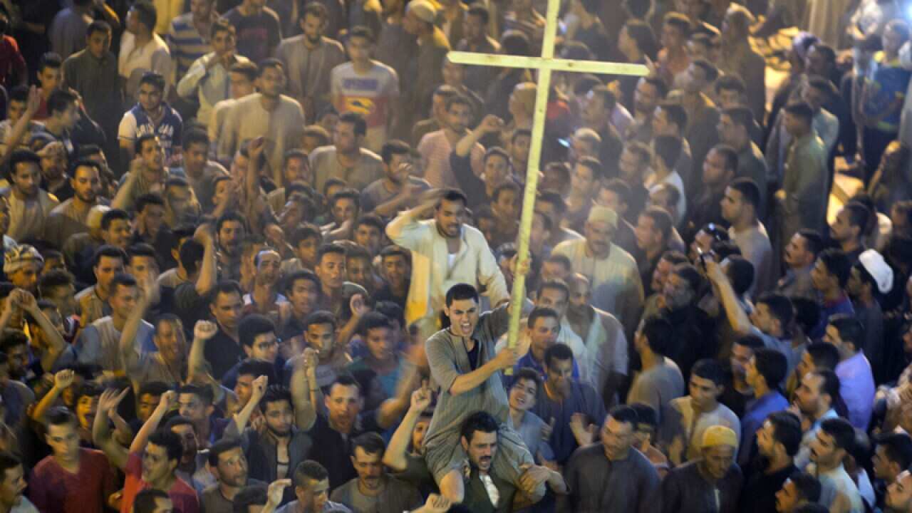 Coptic Christians at a funeral service
