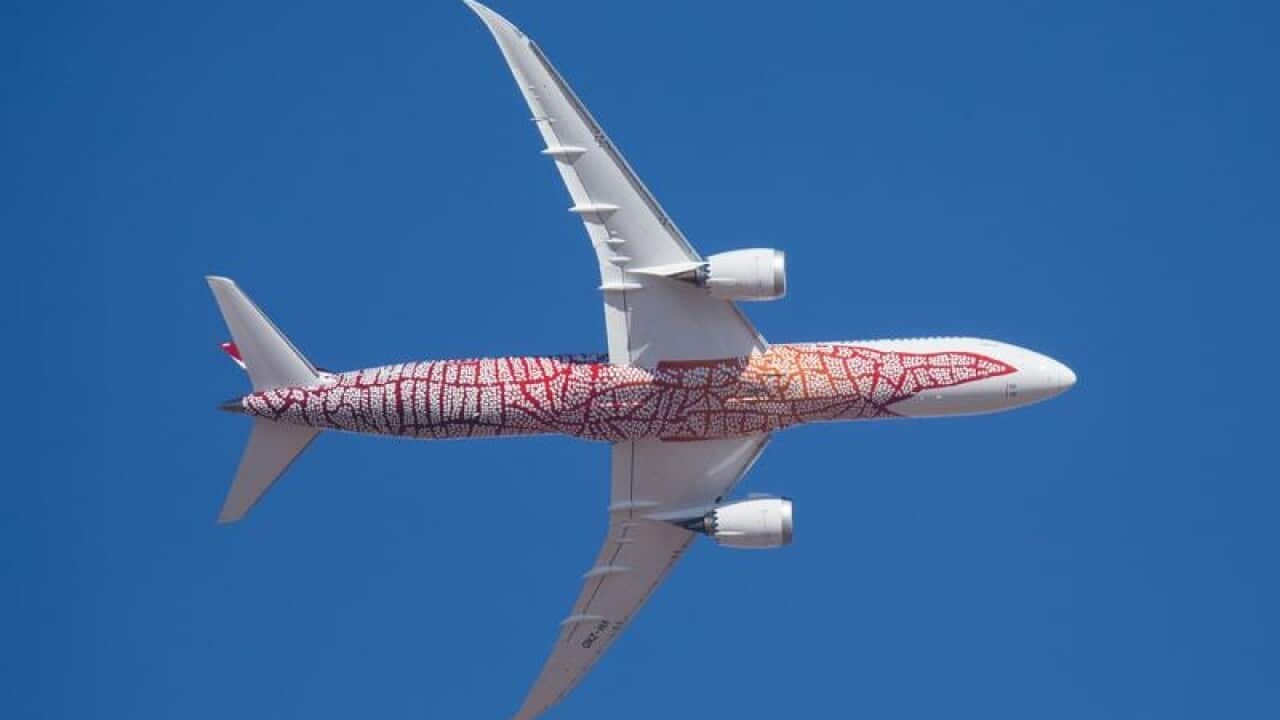 A Qantas 787-9 Dreamliner.