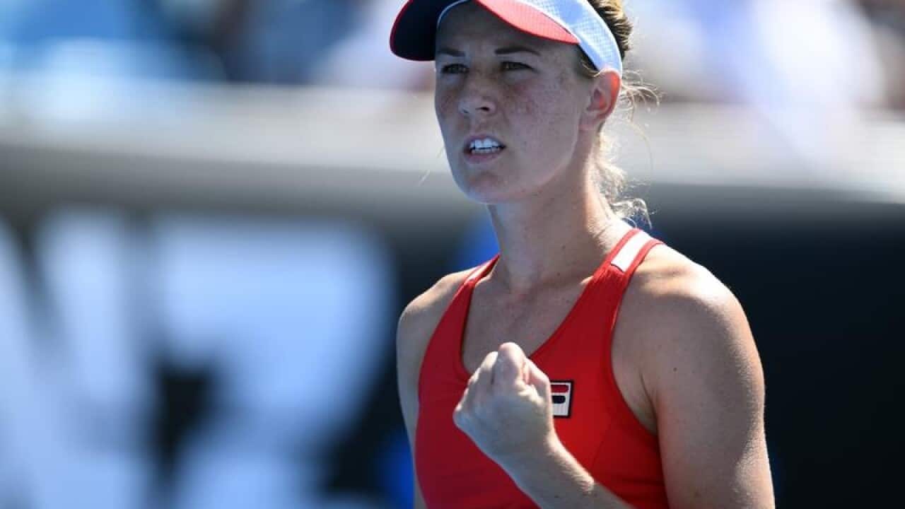Olivia Rogowska of Australia reacts against Jaimee Fourlis.