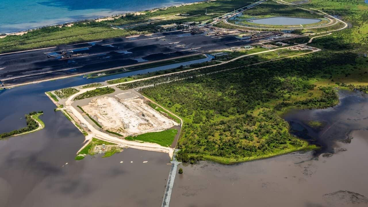 The Adani Abbot Point coal terminal and the Caley Valley Wetlands on February 9.