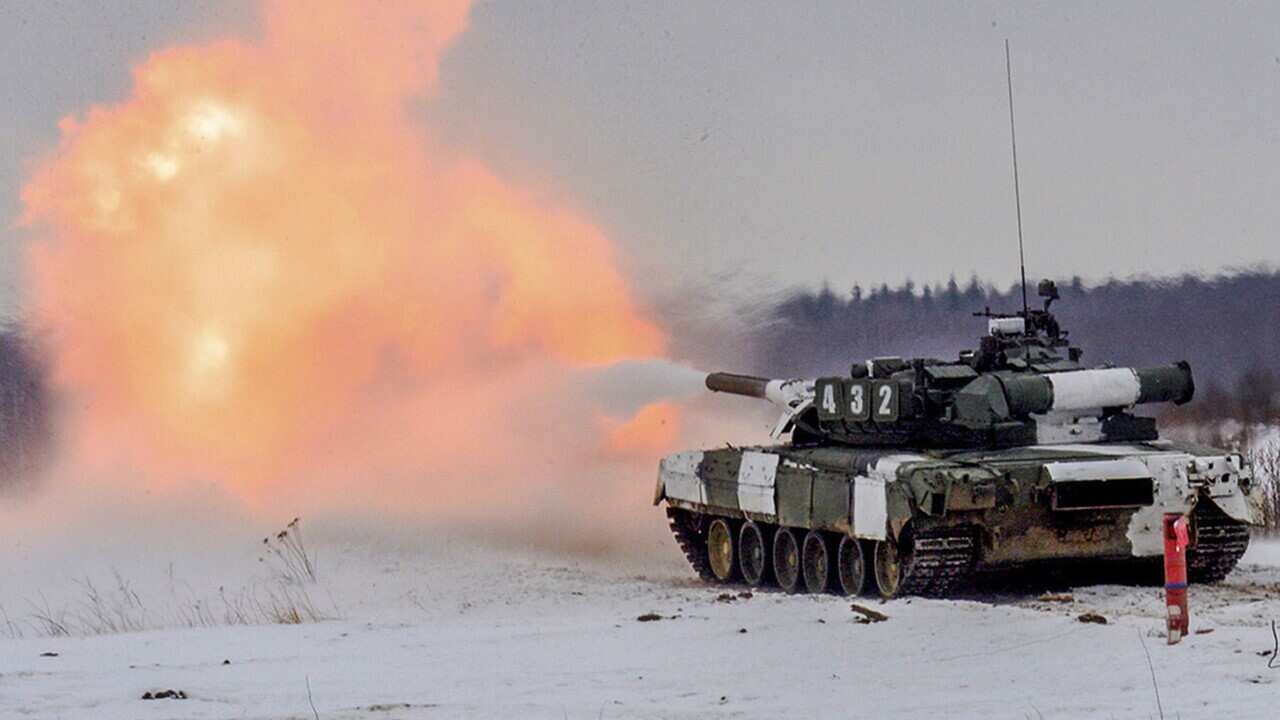 L'immagine dell'esercitazione di un carro armato ucraino