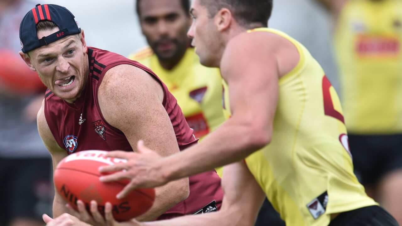 Brendon Goddard (left) is seen at training in Tullamarine
