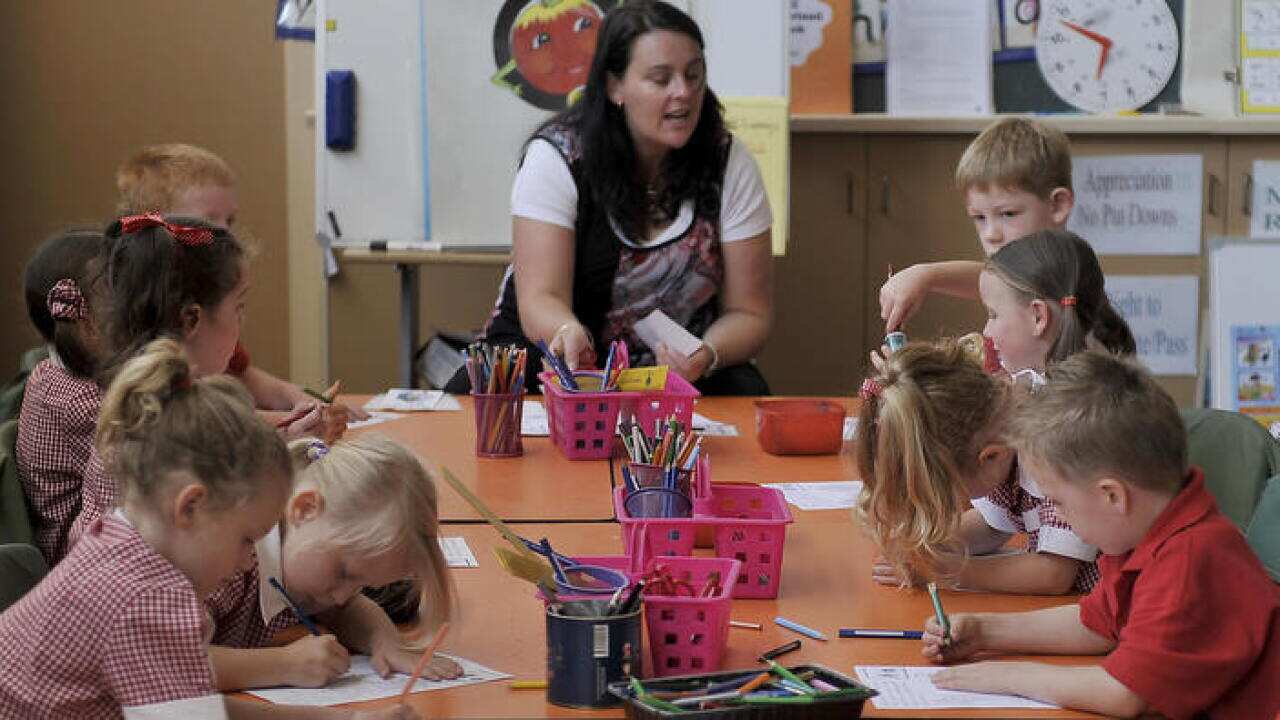 Children in their classroom in Dixon Creek Primary School some 50km north-east of Melbourne