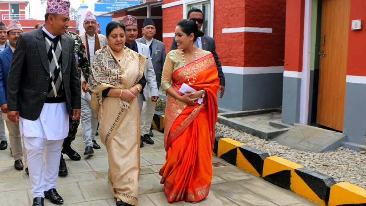 President Bidhya Devi Bhandari during inauguration of Musahar Community residence in Rautahat February 2018.