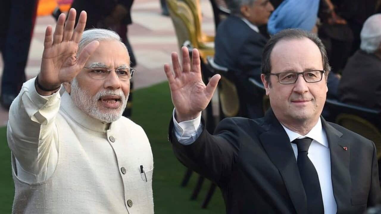Indian Prime Minister Narendra Modi with French President Francois Hollande