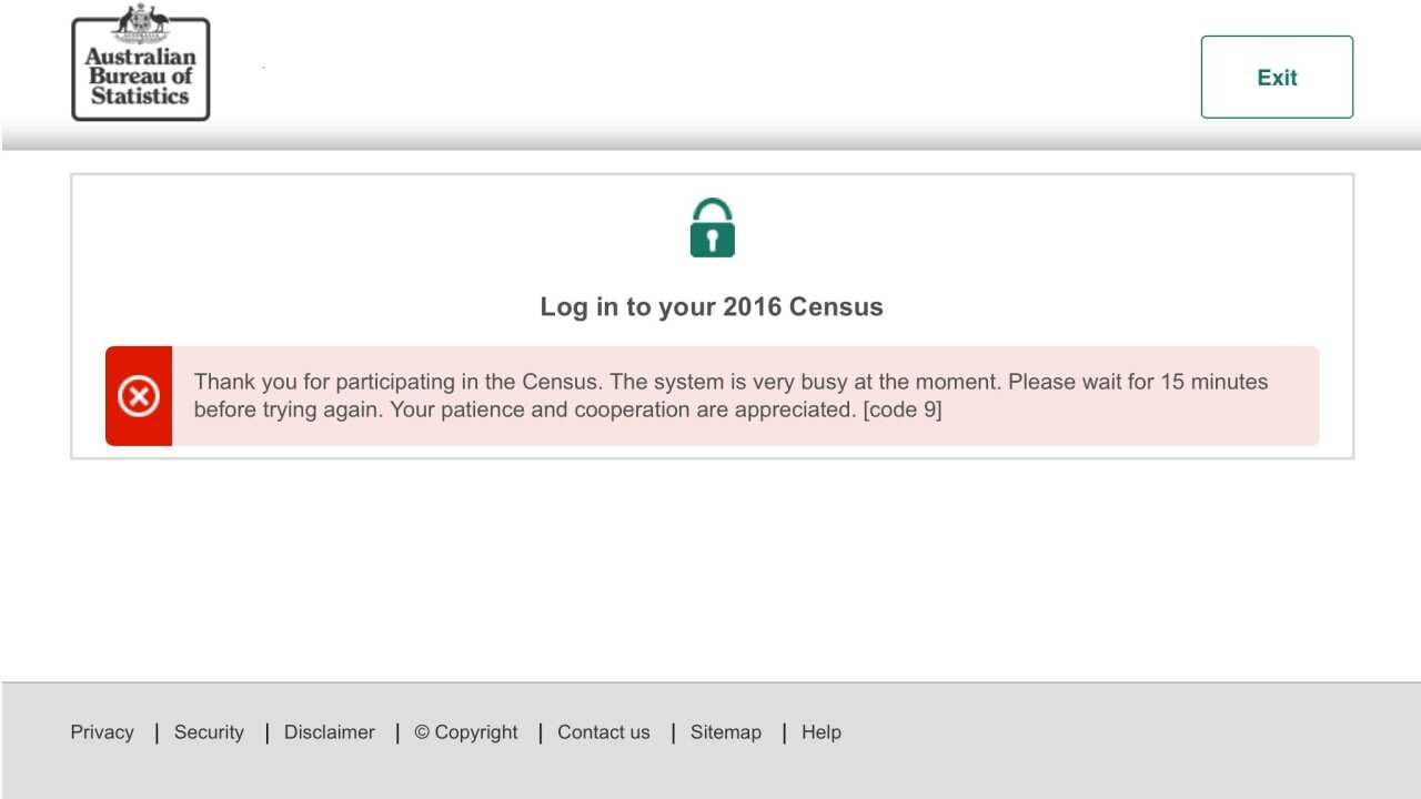 Screengrab obtained Tuesday, Aug 9, 2016 of the Australian Government's census website