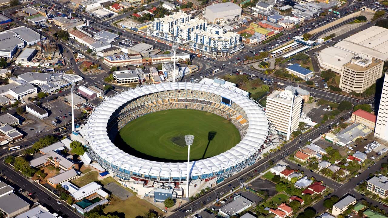 Aerial view of The Gabba, Brisbane Cricket Ground.