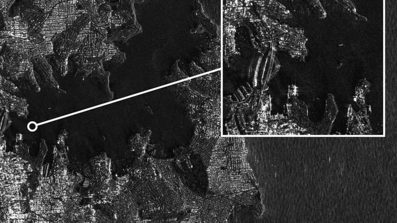 Satellite image of Sydney at night.