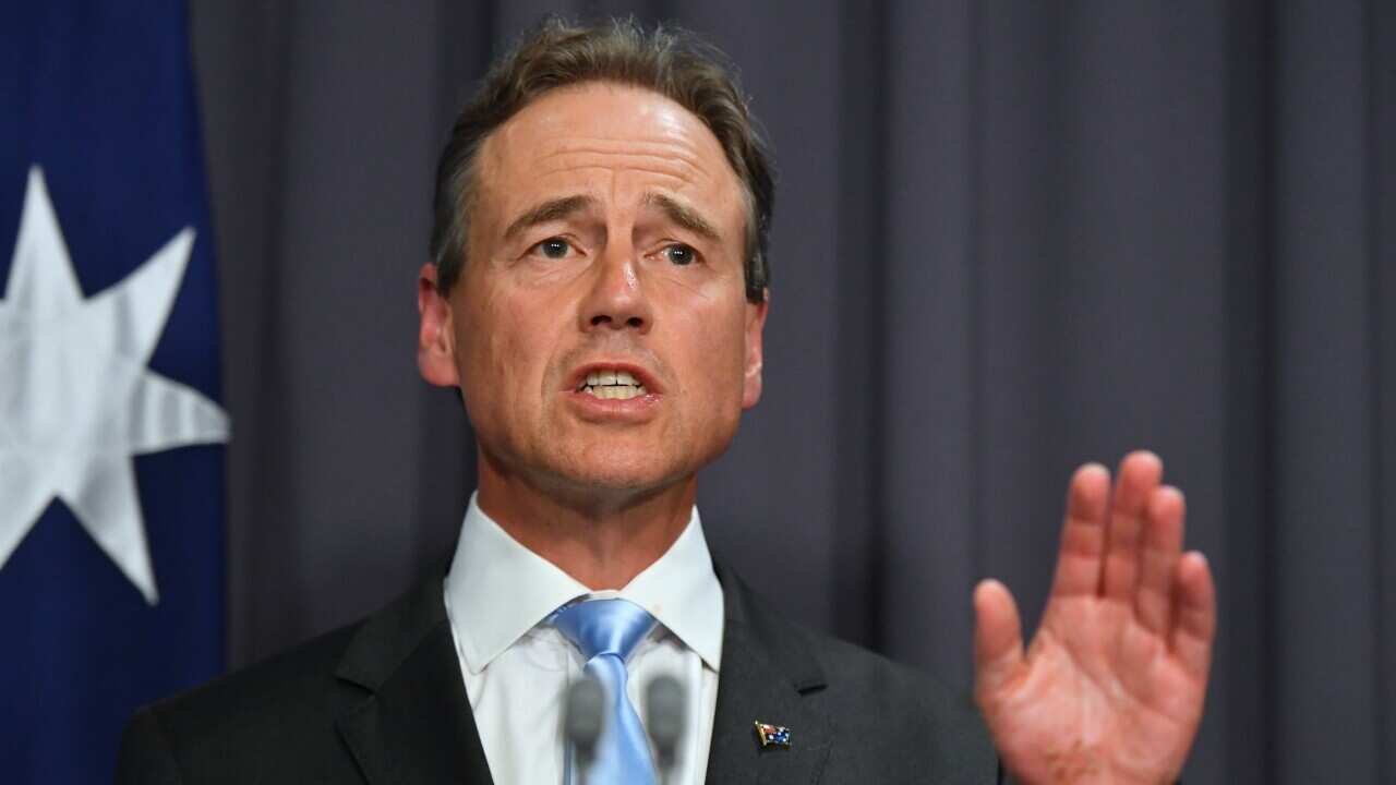 Minister for Health Greg Hunt at a press conference at Parliament House in Canberra.