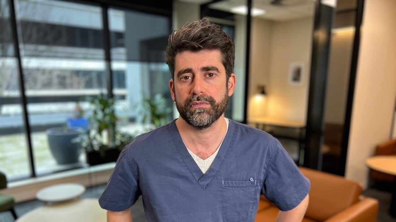 Jean-Philippe Miller is an emergency nurse based in the Red Cross field hospital in Rafah, Gaza (SBS Scott Cardwell).jpg