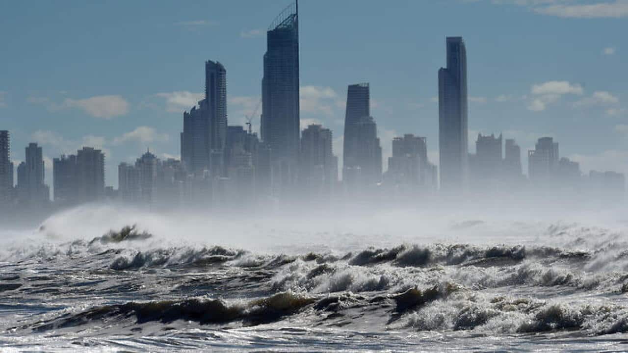 Large waves break at Burleigh heads on the Gold Coast, Sunday, June 5, 2016.