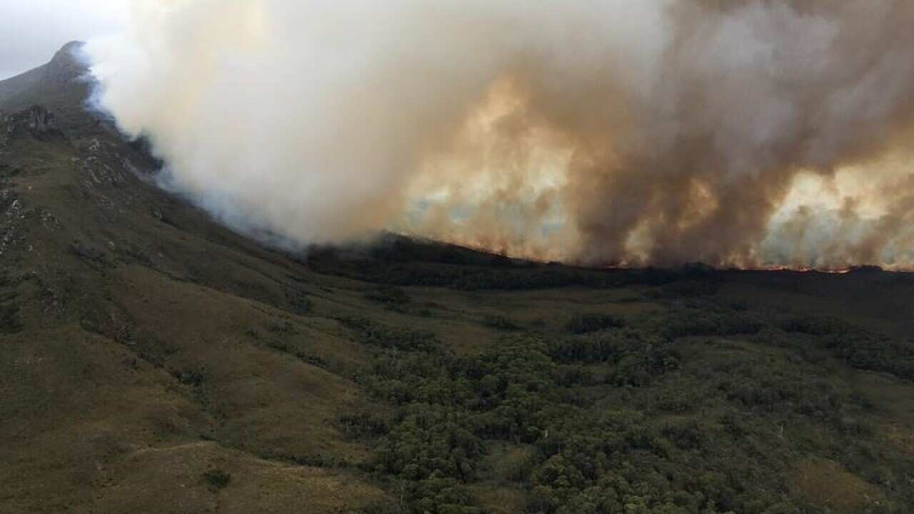 A bushfire burning in Tasmania.