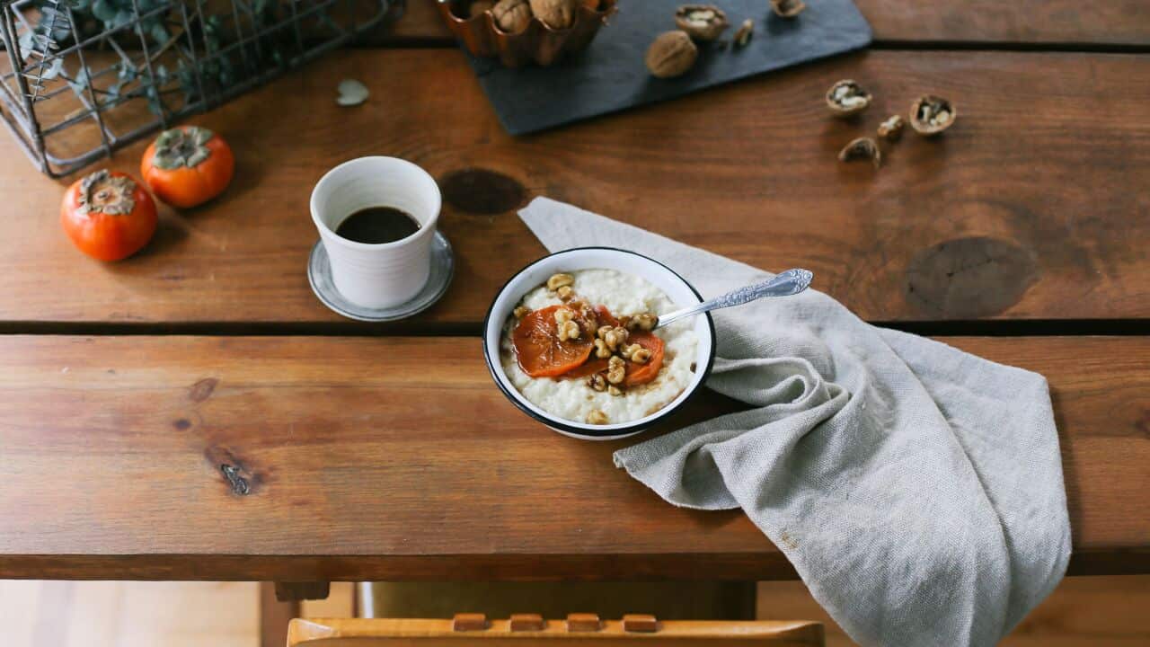 Persimmon and walnut rice pudding