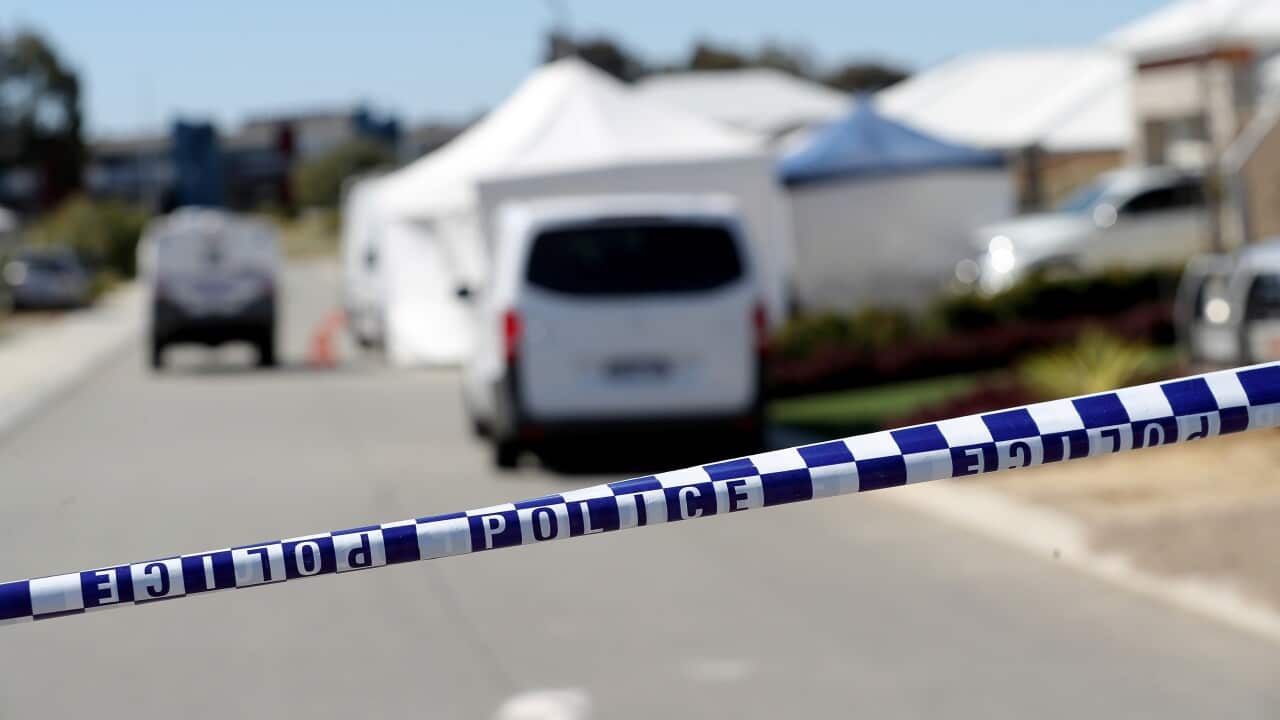 Police tape lines the crime scene in Bogdanich Way, Madeleyin, Perth.