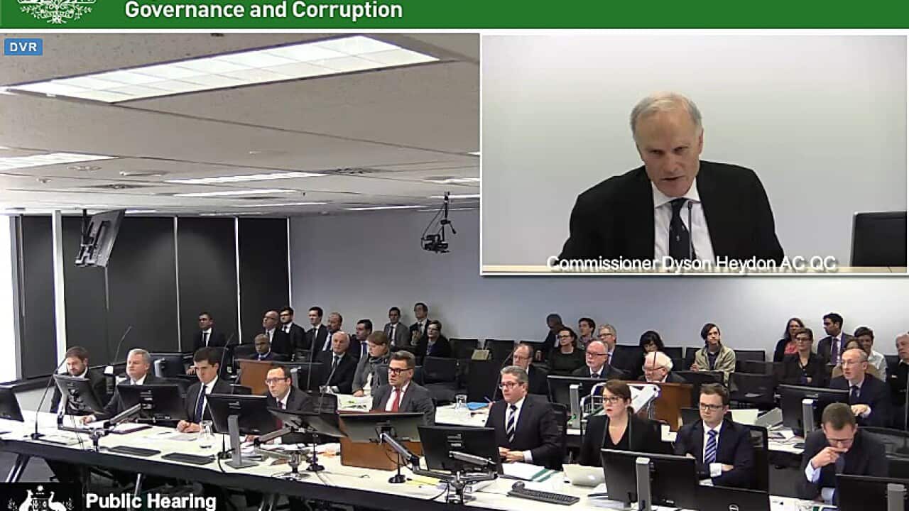 Commissioner Dyson Heydon AC QC during a hearing of the Royal Commission into Trade Union Governance and Corruption in Sydney