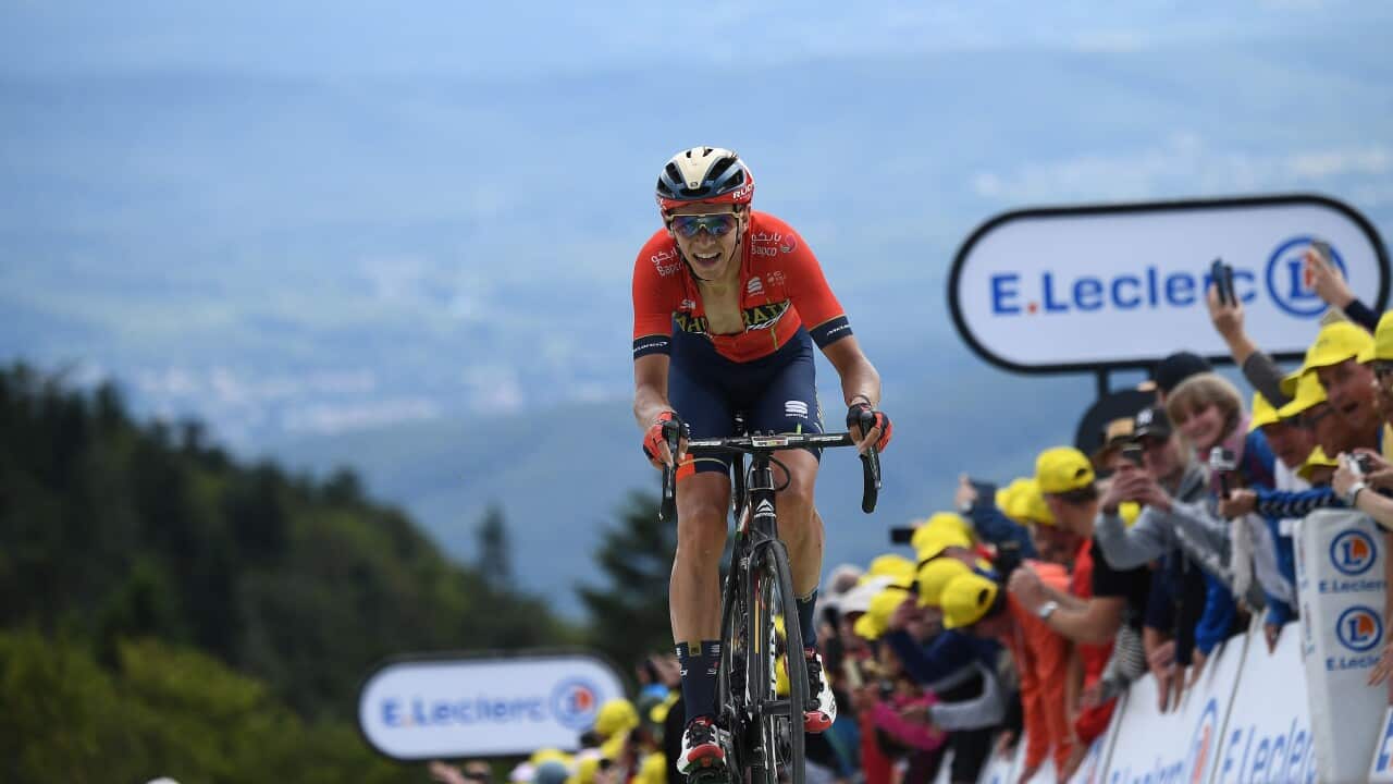 Dylan Teuns on his way to victory in La Planche des Belles Filles (Getty)