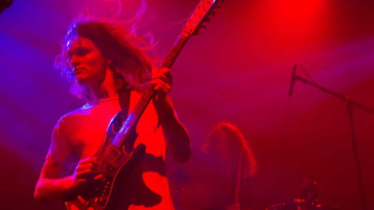 Stu Mackenzie of King Gizzard and the Lizzard Wizzard on day 4 of the 2016 End of the Road Festival in Larmer Tree Gardens in Dorset. Picture date: Sunday September 4, 2016. Photo credit should read: Richard Gray/ EMPICS Entertainment. (QUALITY WARNING: r